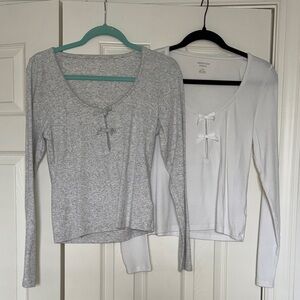 American Eagle Ribbed Long Sleeve with bow cut out detail - size large (2 tops)